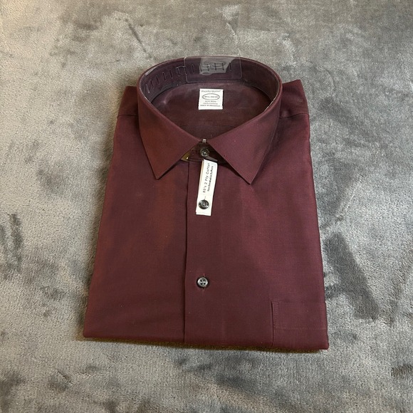Pronto Uomo Burgundy Dress Shirt 80s 2 Ply Cotton Non Iron Mens 18.5 34/35 NWT - Picture 1 of 5